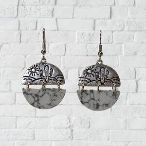 Women's Western Silver Desert Scene and Marble earrings